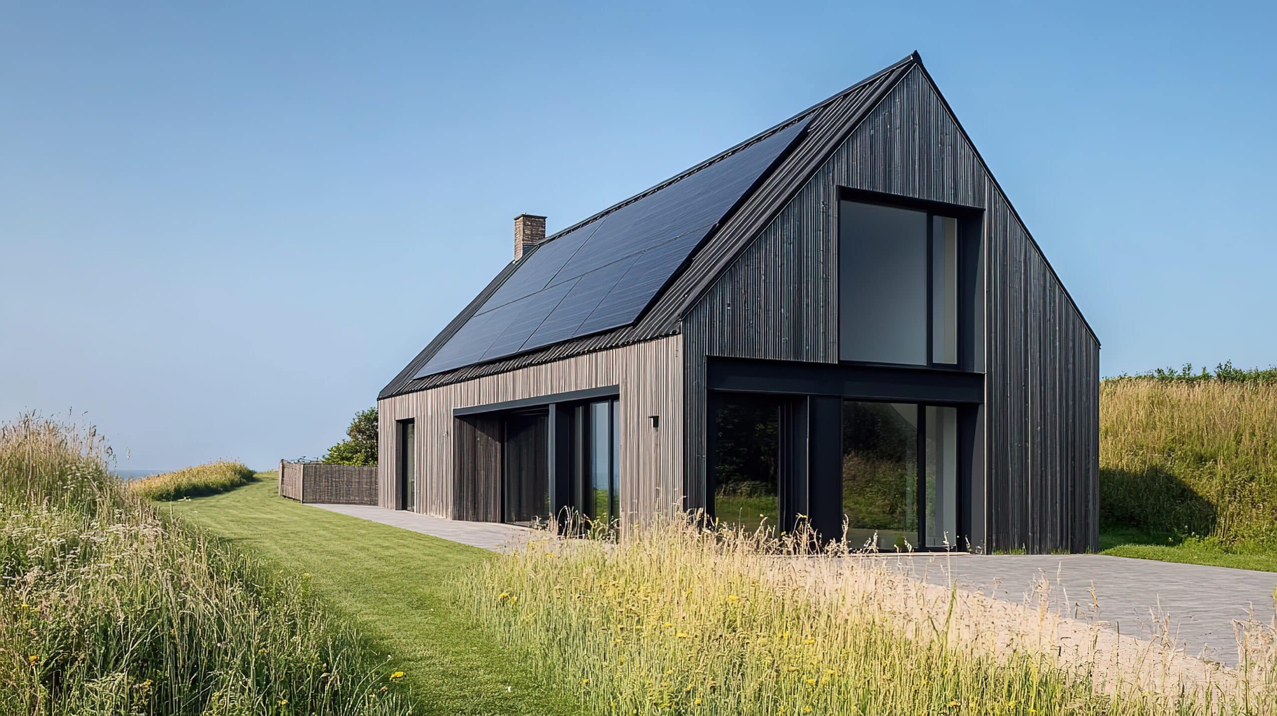 Modern Sustainable Home with Solar Panels and Black Timber Cladding