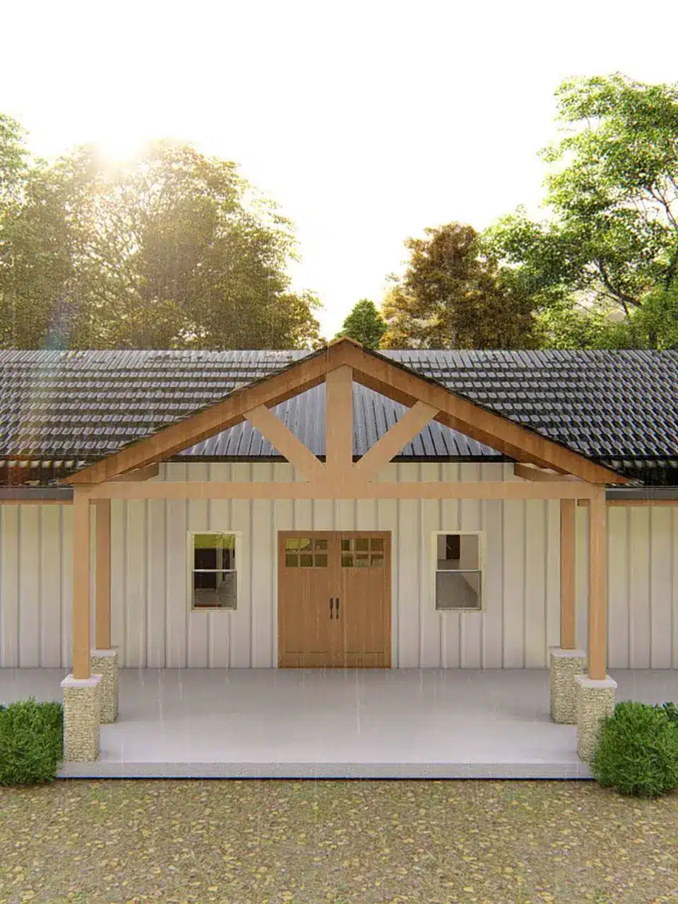 Custom single floor white barndominium design