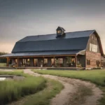 dark brown and grey barndominium built in rural part of Tennessee