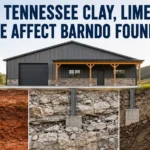 Tennessee barndominium foundation shown across clay soil, limestone bedrock and sloped ground conditions.