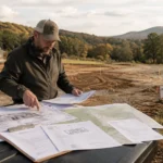 person lookin at plans for a barndominium build in Tennessee