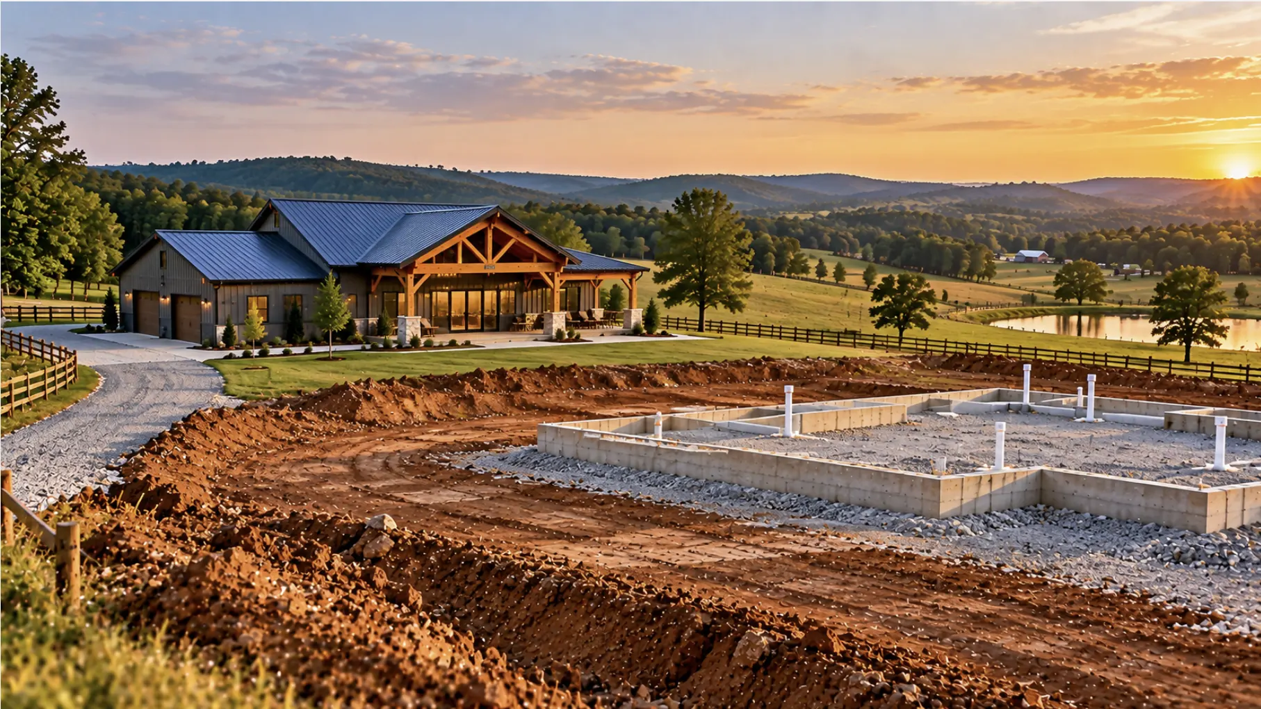 Barndominium construction on a rural property outside Dickson city limits in Dickson County, TN.