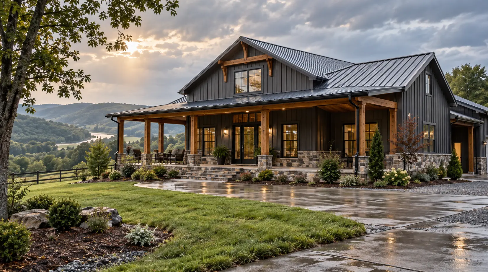 Tennessee barndominium with metal roofing and exterior materials designed for changing weather conditions